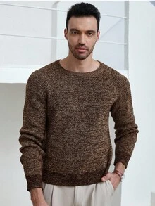 Manfinity Homme Men's Casual Raglan Sleeve Brown Sweater,Autumn Knit Wear For Work And Commuting,Cashmere Fall Collection Earthy Clothes,Gift For Husband Boyfriend - Multicolor - View 6