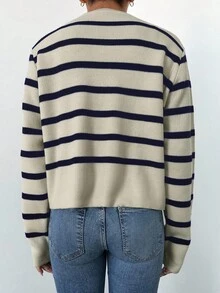 EURMUSE Women's Striped Cardigan - Navy Blue - View 2
