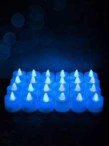 1 Set - 24 PCS Blue Light Atmosphere Layout Electronic LED Small Candles Simulation Round Small Tealights Including Button Batteries Multi-Color Optional Halloween,Spooky,Autumn,Festival,Holiday ,Winter,Holiday,Festival,Room Decor,Gifts,Home Decor,Candle Warmer,Led Candles,Fake CandlesCandle Lights Birthday Graduation - 藍光 - 查看 4