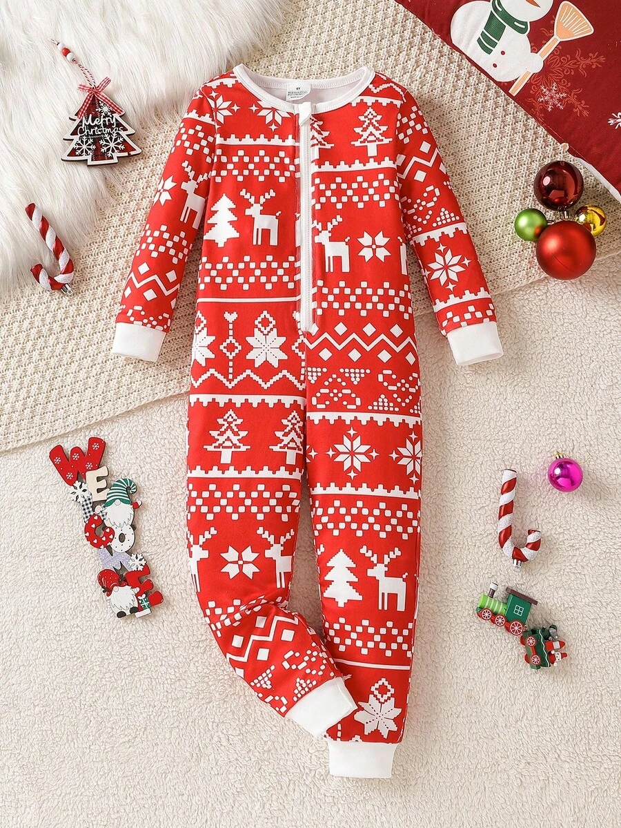 Ensemble pyjama à col ras du cou tricoté avec motifs blocs de couleurss de flocons de neige, rennes, sapins de Noël et motifs géométriques, manches longues et leggings pour jeune garçon. Tenues assorties pour frères et sœurs, automne/hiver - Multicolore - Voir 1