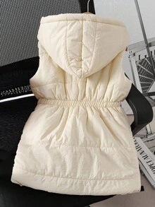 Áo khoác dài đến đầu gối, không tay, cạp chun, có mũ trùm đầu màu vàng mù tạt thanh lịch dành cho bé gái, thích hợp mặc ngoài và giữ ấm - Màu be - Xem 2