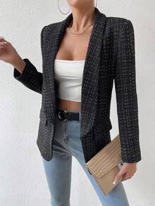 EMERY ROSE Chaqueta casual de solapa a cuadros de manga larga para mujer, otoño