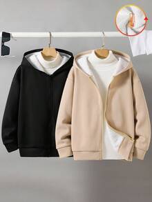 2件套男童保暖内衬拉链卫衣套装，秋冬季女童服装