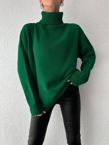 Women's Solid Color Turtleneck Casual All-Match Long Sleeve Pullover Sweater