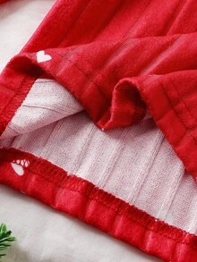 SHEIN 2pcs Girls' Christmas Red Plush Minimalist English Embroidery Long Sleeve Top And Pants Pajama Set Kids Christmas Pajama Set Fall Winter - Red - View 9