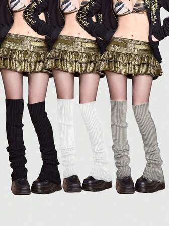 Goth 3pcs Women Solid Leg Warmers