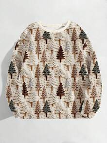 EMERY ROSE Christmas Tree Pattern Textured Crew Neck Sweatshirt, Women's Comfortable Long Sleeve Casual Pullover Suitable For Daily And Holiday Wear - Multicolor - View 3