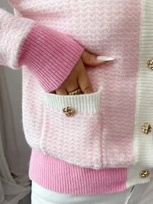 Elenzga Nouveau cardigan tricoté à manches longues, col rond, élégant, de haute qualité, polyvalent, pour soirée, en automne/hiver pour femmes