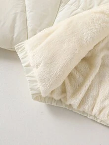 SHEIN 少女休闲短款连帽棉衣，保暖内衬，宽松版型，舒适，适合秋冬季日常穿着、户外、派对、拍照