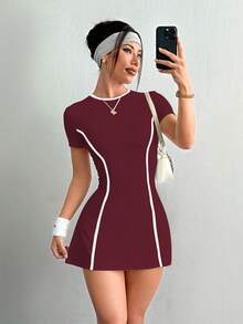 Dewbera Women's Tennis Workout Outdoor Slim Fit White Short Sleeve Sports Dress With Shorts And Phone Pocket Pickleball Dress Athletic Dress Tennis Tennis Dress Fitness Dress