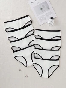 8pcs/Set Girls' Minimalist Fashion Thin Mid-Waist Lift Buttocks Panties - White - View 3