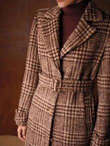 MOTF PREMIUM FALL WINTER WOOL PLAID OVERCOAT - Coffee Brown - View 2