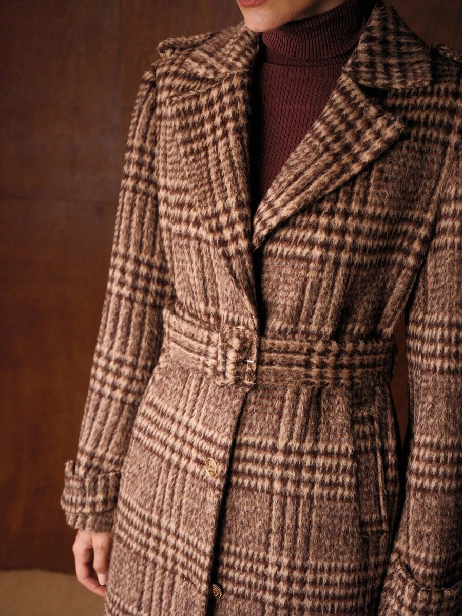 MOTF PREMIUM FALL WINTER WOOL PLAID OVERCOAT - Coffee Brown - View 2