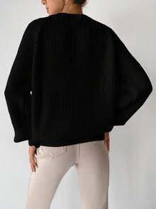 EURMUSE Suéter Con Cuello Redondo Y Manga Raglán - Negro - Ver 2