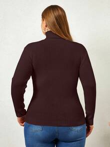 EURMUSE Jersey de cuello alto de unicolor, diseño de moda adecuado para el verano - Marrón - Ver 2