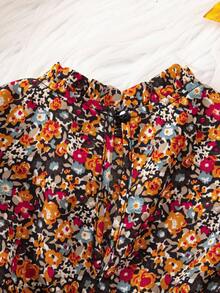 SHEIN Baby Girl Elegant Floral Print Long Sleeve Ruffle Hem Dress Autumn/Winter - Multicolor - View 4