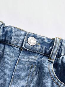 Mädchen Relaxed Fit Gerade Bein Jeans mit süßer rosa Schleife Stickerei, 5-Taschen Allround Design, Lässig, Komfortabel, Modisch für Frühling/Herbst - Mittele Waschung - Übersicht 3