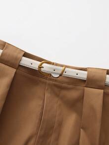 SHEIN LUNE 2025 高腰奢华剪裁西装面料阔腿裤 - 棕色 - 查看 4