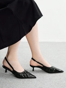 CUCCOO BIZCHIC 女士时尚尖头黑色超柔软 PU 皮革松紧带褶皱低鞋面细高跟凉鞋 - 黑色 - 查看 5