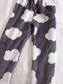 Genkimix Kids 4 件套女孩云朵和心形图案休闲舒适羊毛睡衣套装，粉色 - 彩色 - 查看 6