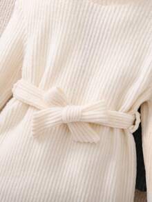 SHEIN 2 件套女婴针织长袖高领宽松连衣裙，适合外出和聚会，秋冬季 - 黑色 - 查看 5