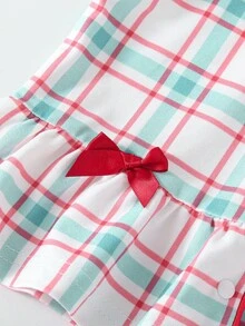 2pcs Baby Girls' Long Sleeve Cardigan Top And Pants Homewear Set, Knitted Fabric, Cute Plaid Pattern, Comfortable And Soft Toddler Checkered Outfit Baby Clothes Girl Plaid Baby Girl Checkered Outfit