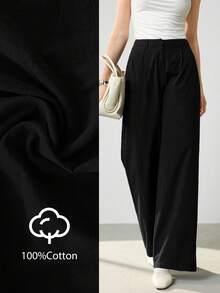 Uhlyne 女式秋季亚麻混纺修身休闲裤 - 黑色 - 查看 1