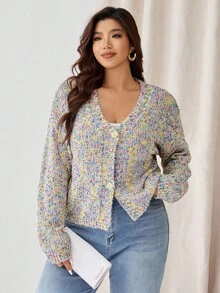 Auralis Plus Size Colorful Knitted Cardigan, Casual For Autumn/Winter Fall/Winter - Multicolor - View 6