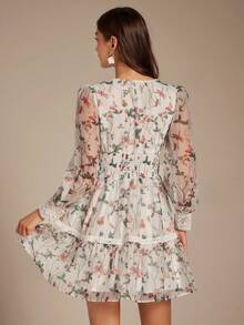 Enchnt Women's White Floral Elegant Mini Dress,Autumn Fall/Winter Lace Patchwork Long Puff Sleeve Sweet Date Tea Party Graduation Season Bohemian Clothing - White - View 6