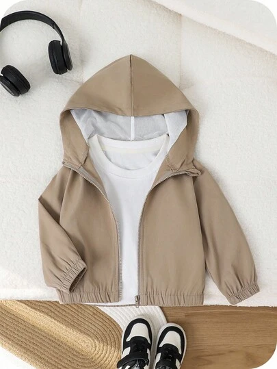 SHEIN Unisex Baby/Toddler/Kids Casual All-Match Lightweight Hooded Windbreaker Jacket, Versatile For Indoor, Outdoor, Daily, Sports, Play, Party, Photo, Holiday, Spring/Summer/Autumn/Winter Toddler Spring Jackets Baby Zip Up Jacket Infant Jackets Baby Boy Korean Style Jackets Baby Coat For Summer