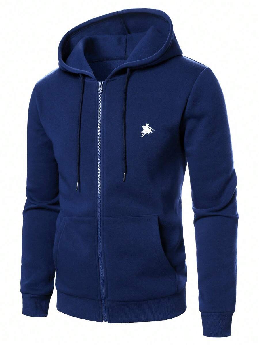 Manfinity Homme Sudadera con capucha casual de hombre con estampado de caballo, de manga larga, para otoño - Azul Marino - Ver 1