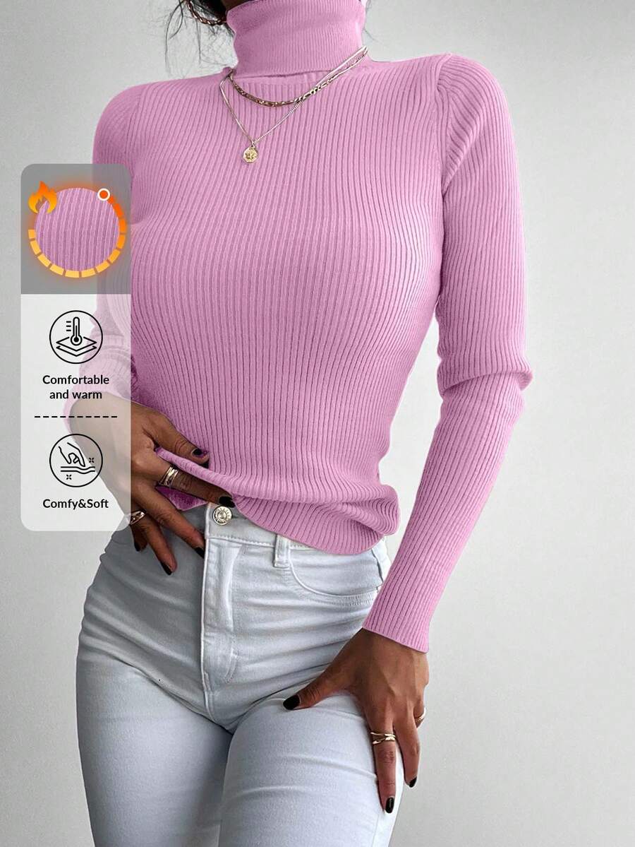 Maglione a collo alto in tinta unita con maniche lunghe, alla moda per l'autunno/inverno, per donne