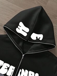 Manfinity EMRG Kardigan Hoodie Resleting Kasual Pria Ukuran Besar dengan Grafis Huruf, Musim Gugur - MultiWarna - View 4