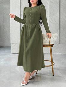 Feyla Váy ôm eo kiểu Pháp thanh lịch, túi nhỏ, tối giản, sang trọng - xanh quân đội - Xem 5