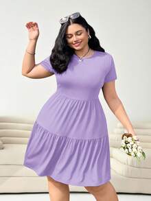 Solflare Plus Size Purple Short Sleeve Loose Fit T-Shirt Dress, Suitable For Spring And Summer,Back To School - Mauve Purple - View 6