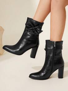 CUCCOO CHICEST Women's Autumn/Winter New Bowknot High Heel Side Zipper Ankle Boots, Versatile - Black - View 10