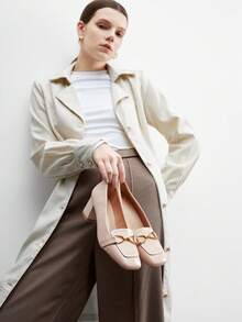 CUCCOO BIZCHIC Apricot Metallic Buckle Thick Heel Square Toe Women's High Heels, Suitable For Commuting, Dating, Party, Holiday, Office Wear - Apricot - View 4