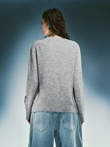 Airlisse Women's Y2K Casual Fashion Street Patchwork Handmade Beaded Button Cardigan Sweater