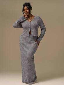 MUSERA Plus Size Maxi Knit Skirt Cute Summer Holiday Elegant Vacation Romantic Curve Farmhouse - Dark Grey - View 6