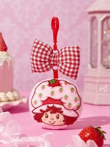 Strawberry Shortcake X SHEIN Móc khóa hình nhân vật hoạt hình kẻ caro và nơ, ý tưởng quà tặng. - Hồng - Xem 3