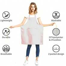 Tạp dề yếm - Tạp dề Unisex có 2 túi rộng rãi, có thể giặt bằng máy, thích hợp cho nhà bếp, thủ công, nướng thịt, vẽ tranh - trắng - Xem 4