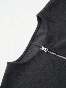 Aalyst Chaqueta sin mangas con cuello de chal, cierre de cremallera y decoración con flecos, de estilo gótico vintage para mujer. Tela suave y de alta gama, adecuada para uso casual, de commute, al aire libre y de fiesta en otoño/invierno - Gris Oscuro - Ver 3