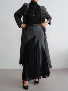 Aidyla Women's Long Patchwork Design Mermaid Hem Skirt, Suitable For Dates And Outings, Autumn/Winter Elegant Skirt