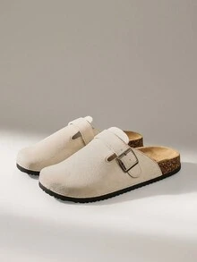 Solecia 女士时尚厚底拖鞋，圆头方扣，配套鞋子 - 米色 - 查看 2