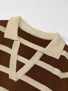 Flirla 女式条纹长袖V领修身休闲针织连衣裙，秋季 - 彩色 - 查看 5