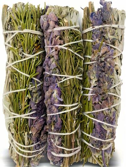 1/3 Pacotes Conjunto de Incenso de Sálvia para Limpeza de Energia Negativa, Casa e Criação de Felicidade, Incenso de Sálvia de Alecrim e Lavanda, e Sálvia Branca, Feito à Mão em Molhos da Califórnia - Material Vegetal de Incenso para Limpeza e Meditação Doméstica, Aplicador de Varetas de Incenso de Sálvia de Lavanda - Conjunto Perfeito de Aplicador de Varetas de Sálvia para Presente de Feriado, Decoração Doméstica, Suplemento Perfeito para Yoga, Meditação, Relaxamento