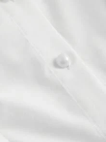 SHEIN MOD Plus Size Tie Neck Cinching Waist Collared Shirt - White - View 4