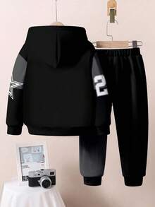 SHEIN Young Boy Casual Baseball-Inspired Sportswear,Star Pattern Number 23 Hoodie & Athletic Pants Set,Back-To-School,Autumn,Career Day,Fall Winter Outfit - Multicolor - View 3