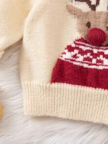 SHEIN White,Autumn,Cute Newborn Baby Deer Pattern Round Neck Long Sleeve Knitted Sweater,Autumn/Winter Versatile Warm Christmas Animal Top With Antlers - Multicolor - View 6