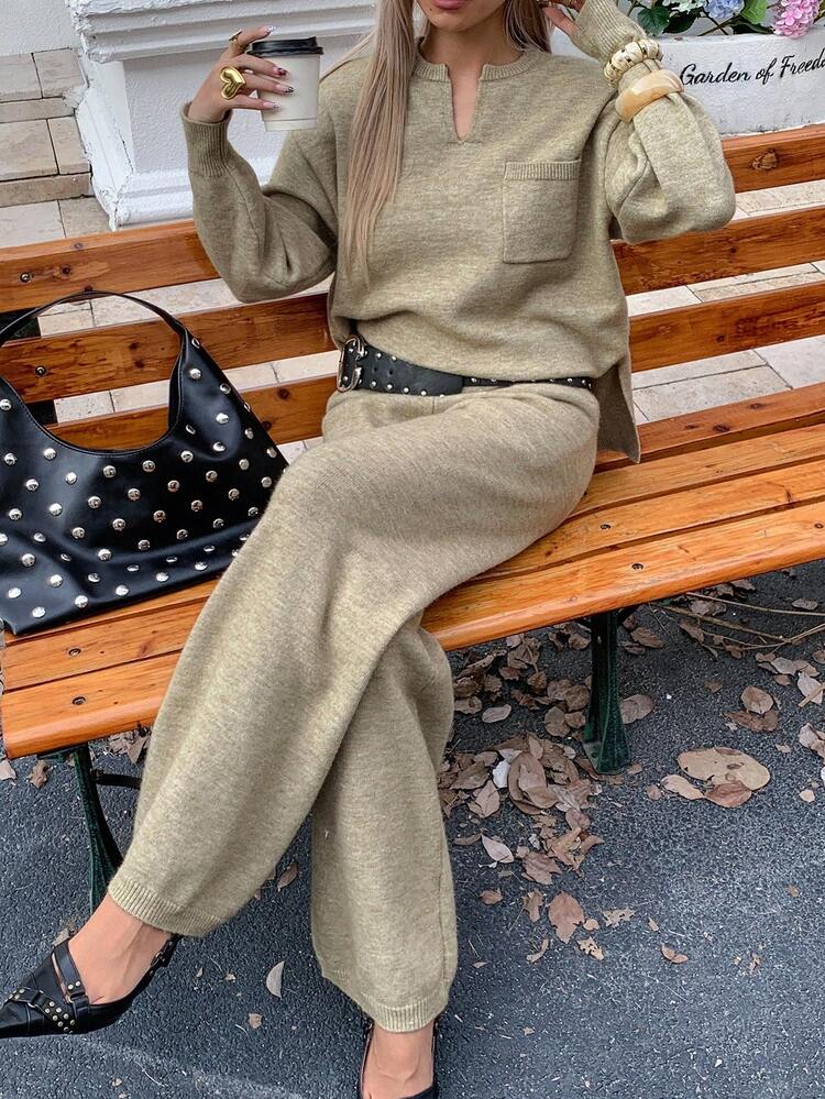 Women Casual Knitted Sweater And Pants 2 Pieces Set, Autumn/Winter